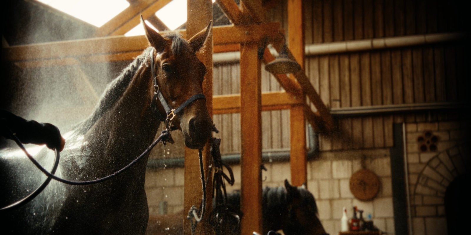 Horse receiving attentive care at Gintarinė Pasaga
